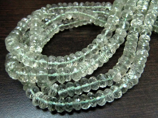 Natural Green Amethyst Rondelle Faceted Beads / Best Quality 6-8 mm Size Green Amethyst Beads / Strand 8 inches long Graduated Beads
