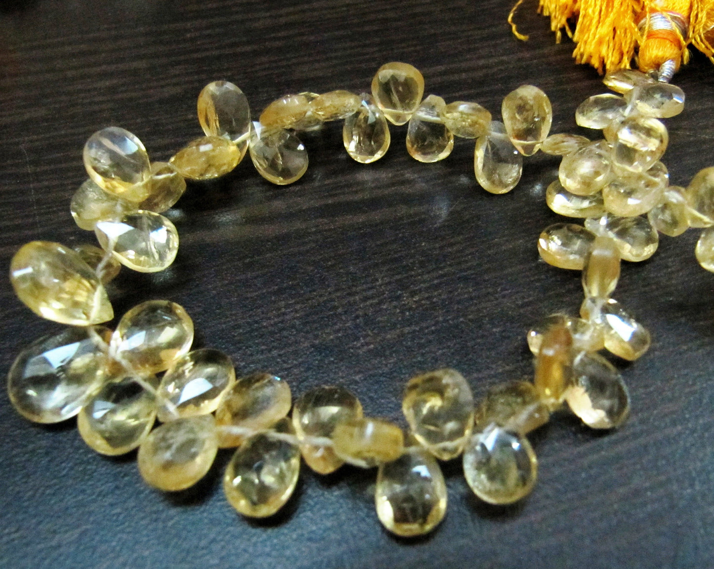 Natural Faceted Pear Shape Citrine Beads / 5x8mm to 9x13mm Size Citrine Briolette Beads / Strand 8 inches long / Wholesale Rate With Tassels