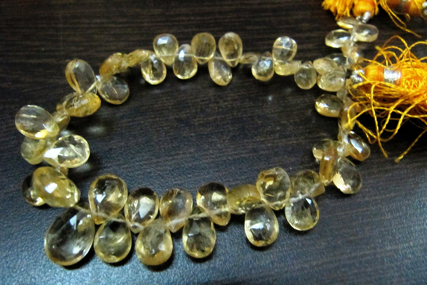 Natural Faceted Pear Shape Citrine Beads / 5x8mm to 9x13mm Size Citrine Briolette Beads / Strand 8 inches long / Wholesale Rate With Tassels