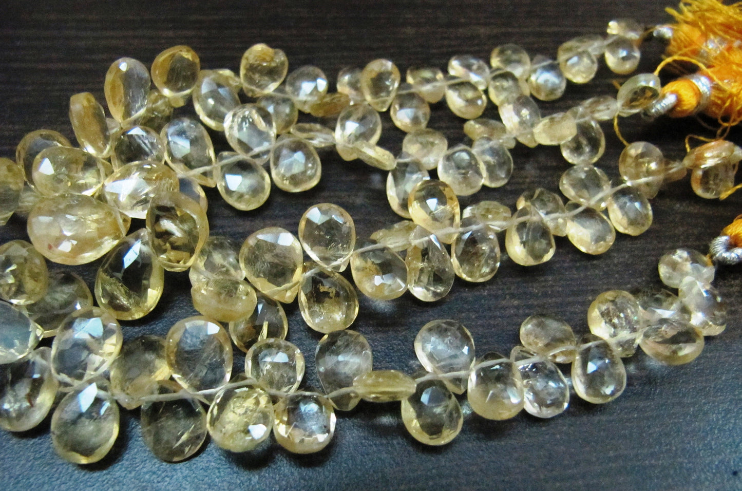 Natural Faceted Pear Shape Citrine Beads / 5x8mm to 9x13mm Size Citrine Briolette Beads / Strand 8 inches long / Wholesale Rate With Tassels