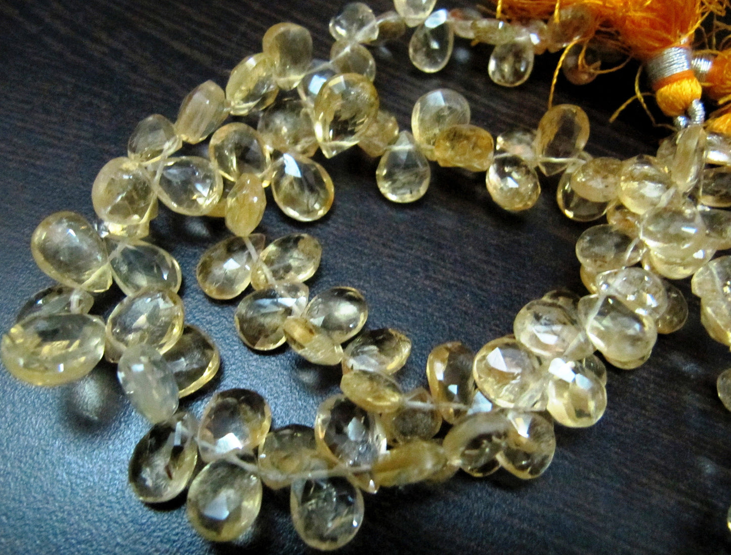 Natural Faceted Pear Shape Citrine Beads / 5x8mm to 9x13mm Size Citrine Briolette Beads / Strand 8 inches long / Wholesale Rate With Tassels