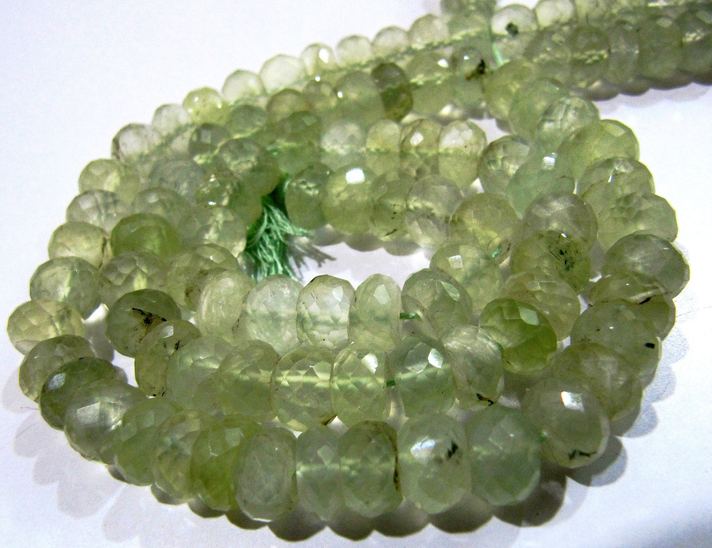Natural Prehnite Rondelle Faceted Beads 10 mm Size Genuine Prehnite Beads Strand 10 inches long Wholesale Prices Jewelry making bead