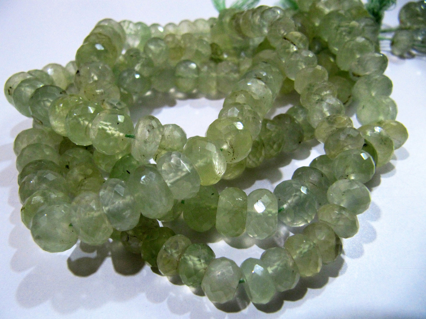 Natural Prehnite Rondelle Faceted Beads 10 mm Size Genuine Prehnite Beads Strand 10 inches long Wholesale Prices Jewelry making bead