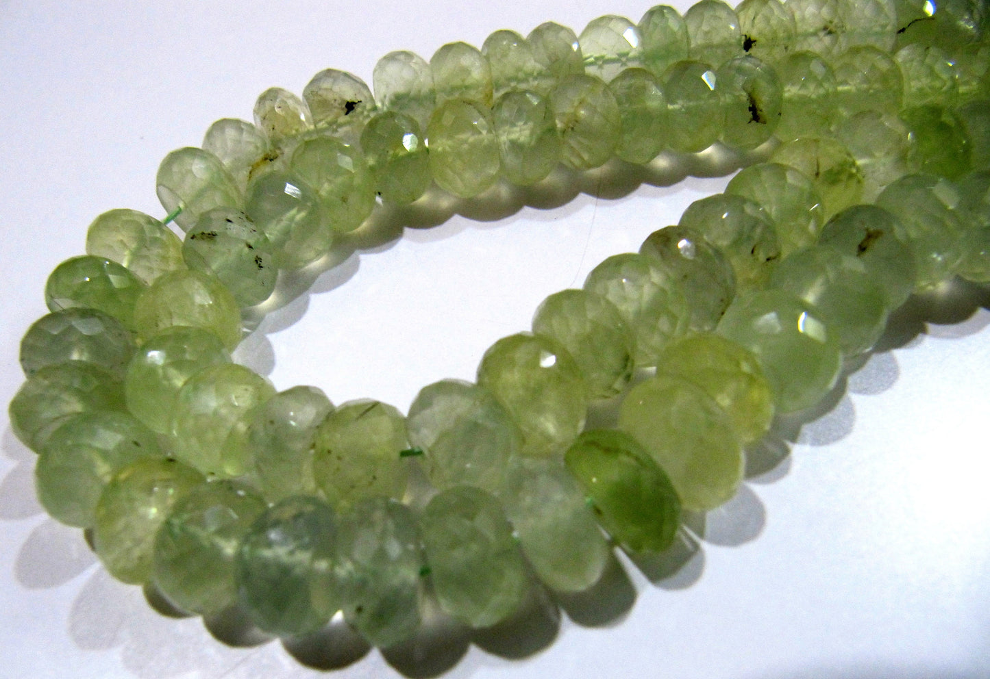 Natural Prehnite Rondelle Faceted Beads 10 mm Size Genuine Prehnite Beads Strand 10 inches long Wholesale Prices Jewelry making bead