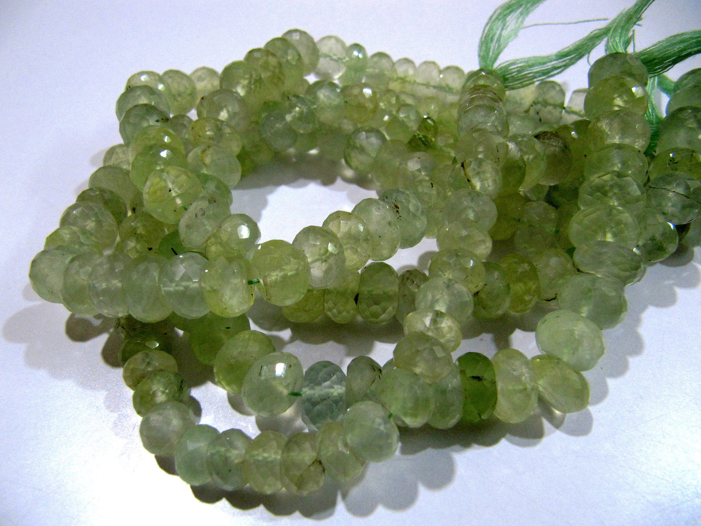 Natural Prehnite Rondelle Faceted Beads 10 mm Size Genuine Prehnite Beads Strand 10 inches long Wholesale Prices Jewelry making bead