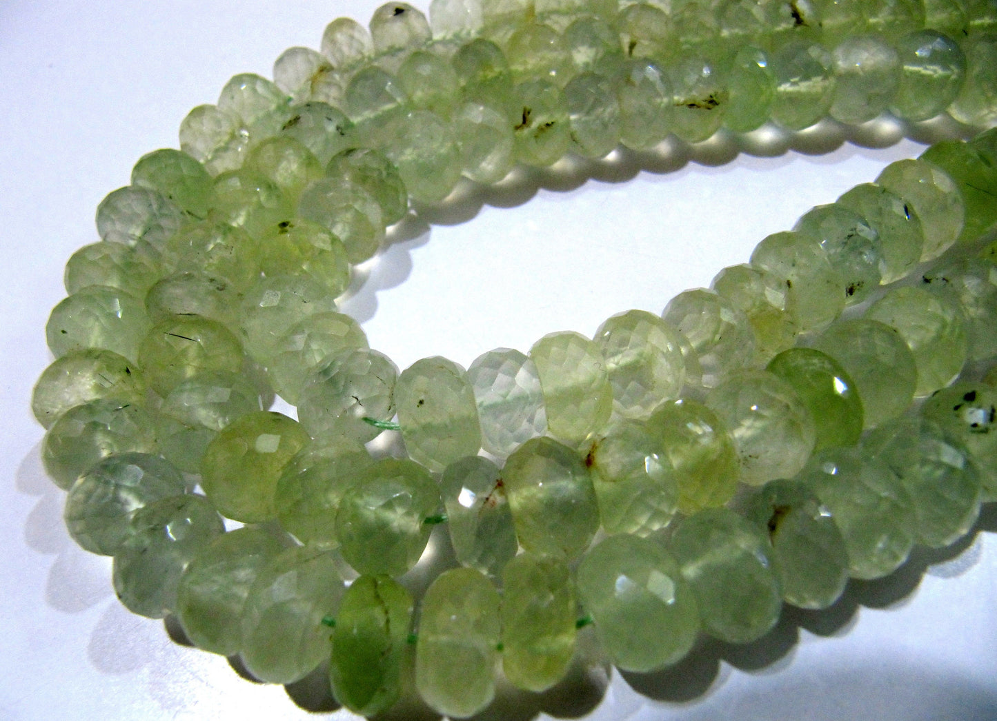 Natural Prehnite Rondelle Faceted Beads 10 mm Size Genuine Prehnite Beads Strand 10 inches long Wholesale Prices Jewelry making bead