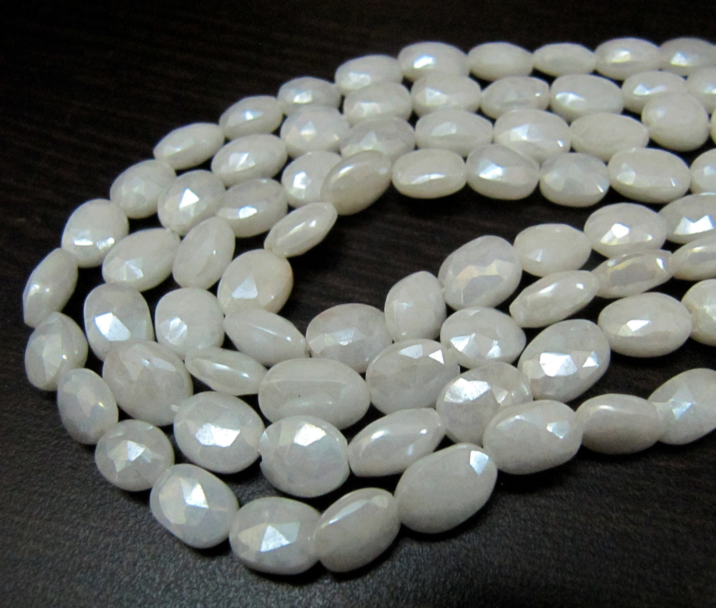 Natural Silverite Beads 10mm Size Top Quality Oval faceted Silverite Chalcedony Beads Strand 14 inches long Mystic Silver Coated