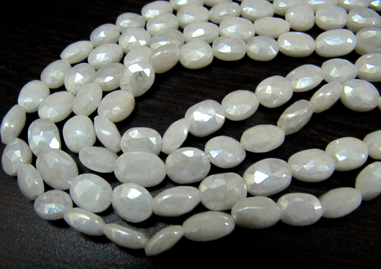 Natural Silverite Beads 10mm Size Top Quality Oval faceted Silverite Chalcedony Beads Strand 14 inches long Mystic Silver Coated
