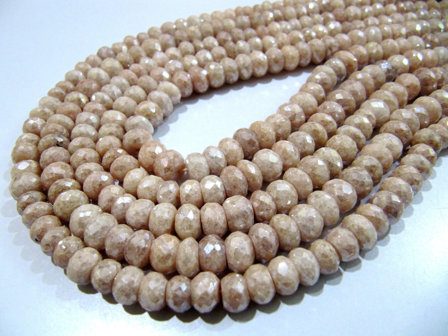 Mystic Coated Peach Silverite Beads / Rondelle Faceted Silverite Chalcedony Beads / Size 7-8mm / Strand 8 inch long Silver Coated