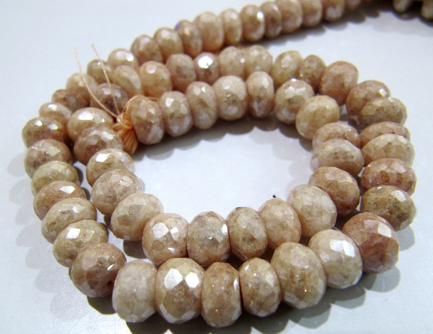 Mystic Coated Peach Silverite Beads / Rondelle Faceted Silverite Chalcedony Beads / Size 7-8mm / Strand 8 inch long Silver Coated
