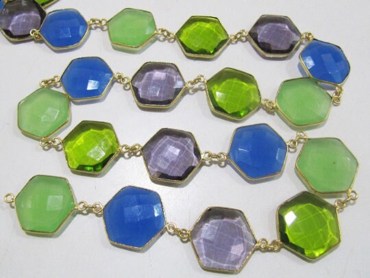 AAA Quality Natural Multi Color Hydro Quartz Hexagon Briolette Connector Chain 19-20mm Bezel Connector Chain Wholesale price gemston