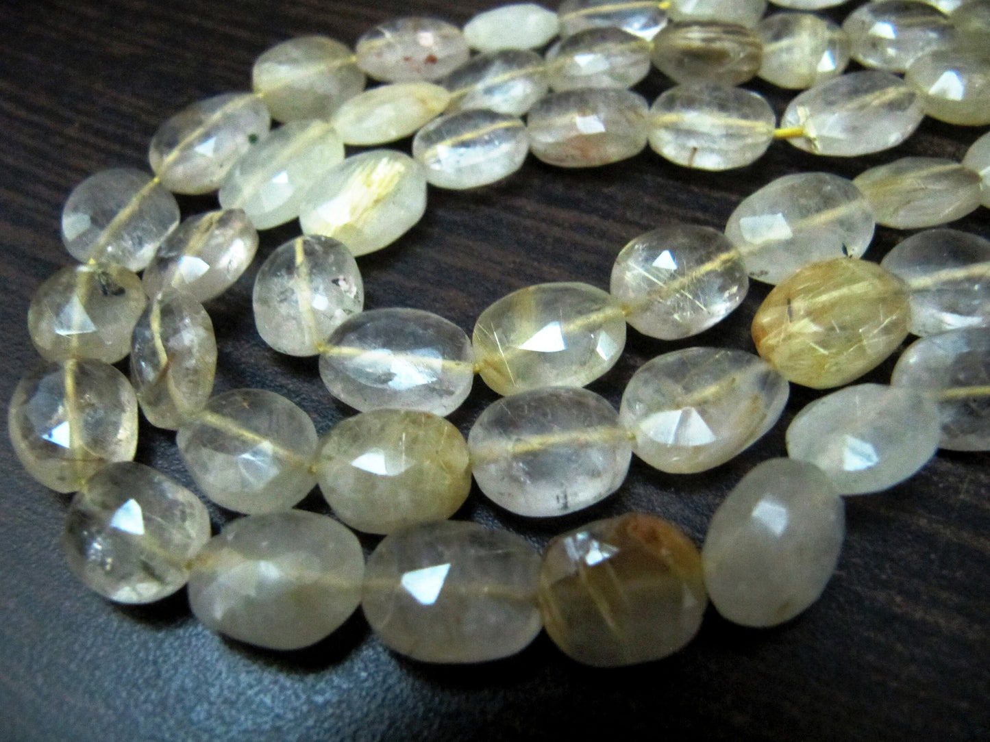 Natural Golden Rutilated Quartz Oval Faceted Briolette Beads 10 to 12mm Rutile Quartz Untreated Gemstone sold per strand 13 inch long