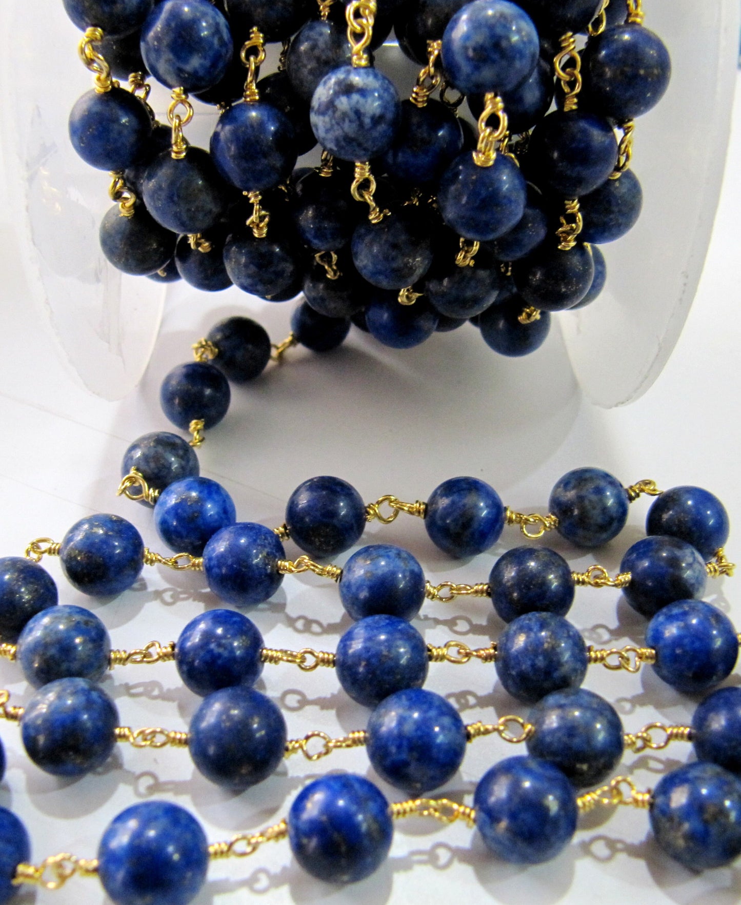 3 Feet-Lapis Lazuli Round Plain 8 to 9mm beads Rosary Chain, Chinese Lapis Beaded Chain Big Size,Wire Wrapped Chain, Wholesale Rates