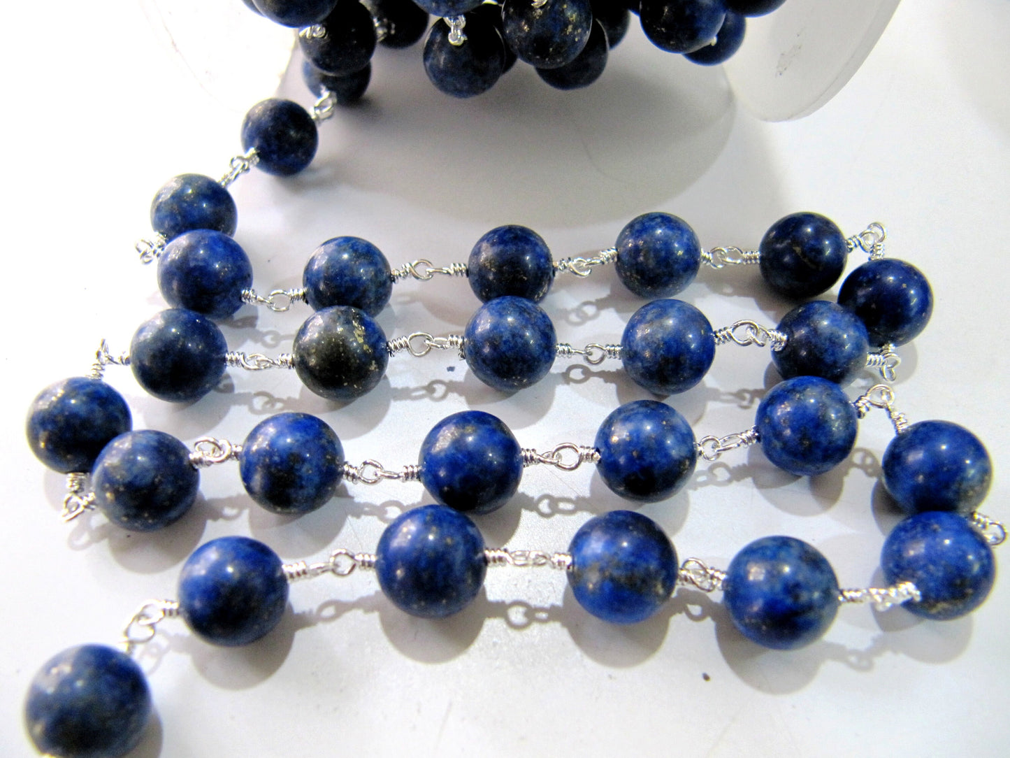 3 Feet-Lapis Lazuli Round Plain 8 to 9mm beads Rosary Chain, Chinese Lapis Beaded Chain Big Size,Wire Wrapped Chain, Wholesale Rates
