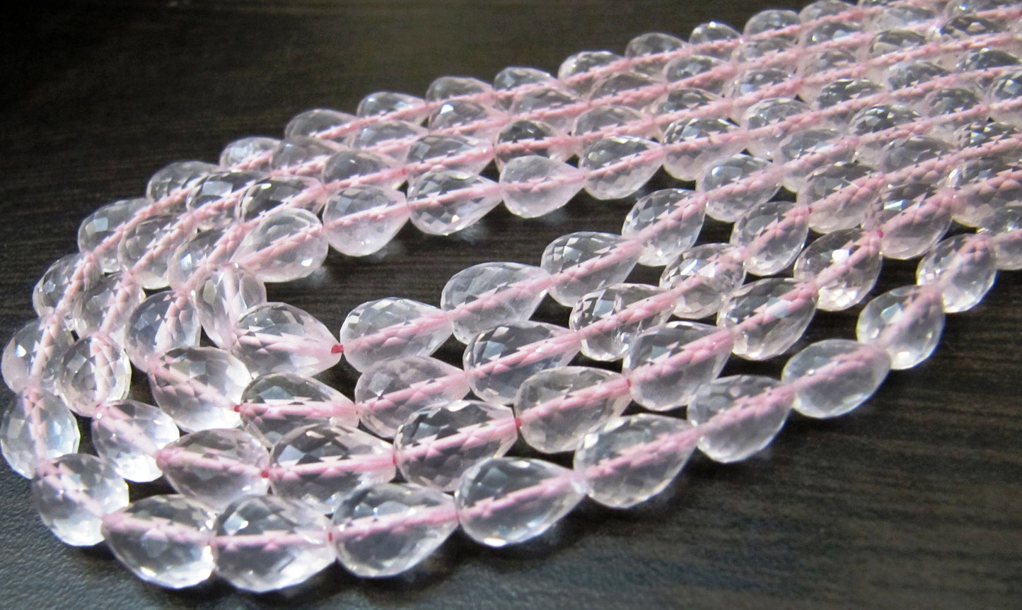 Best Quality Natural Rose Quartz Faceted Drops, Straight Drilled Beads Strand 8 inches long, Size 5x7mm to 6x9mm Beads Wholesale Prices