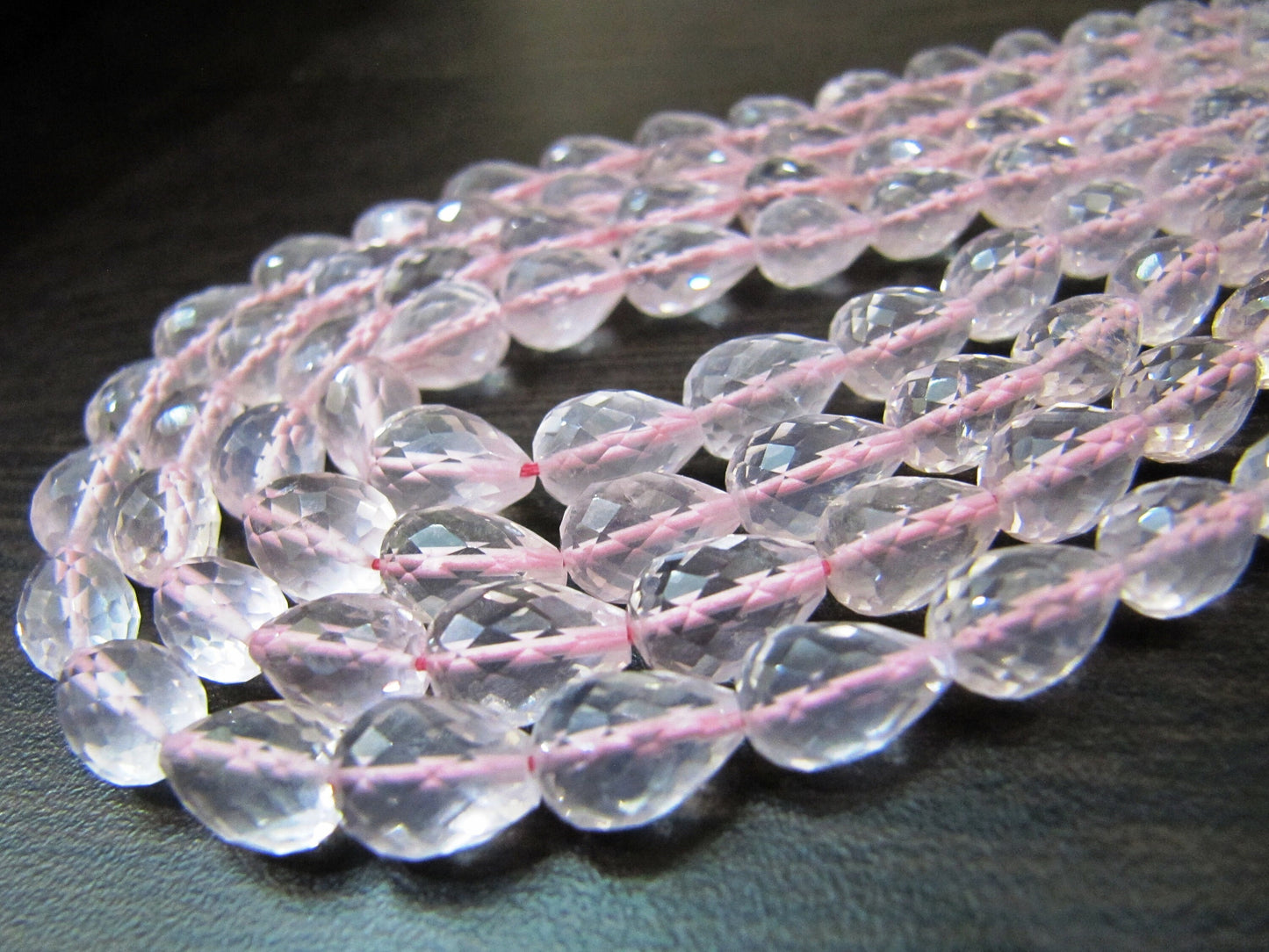Best Quality Natural Rose Quartz Faceted Drops, Straight Drilled Beads Strand 8 inches long, Size 5x7mm to 6x9mm Beads Wholesale Prices