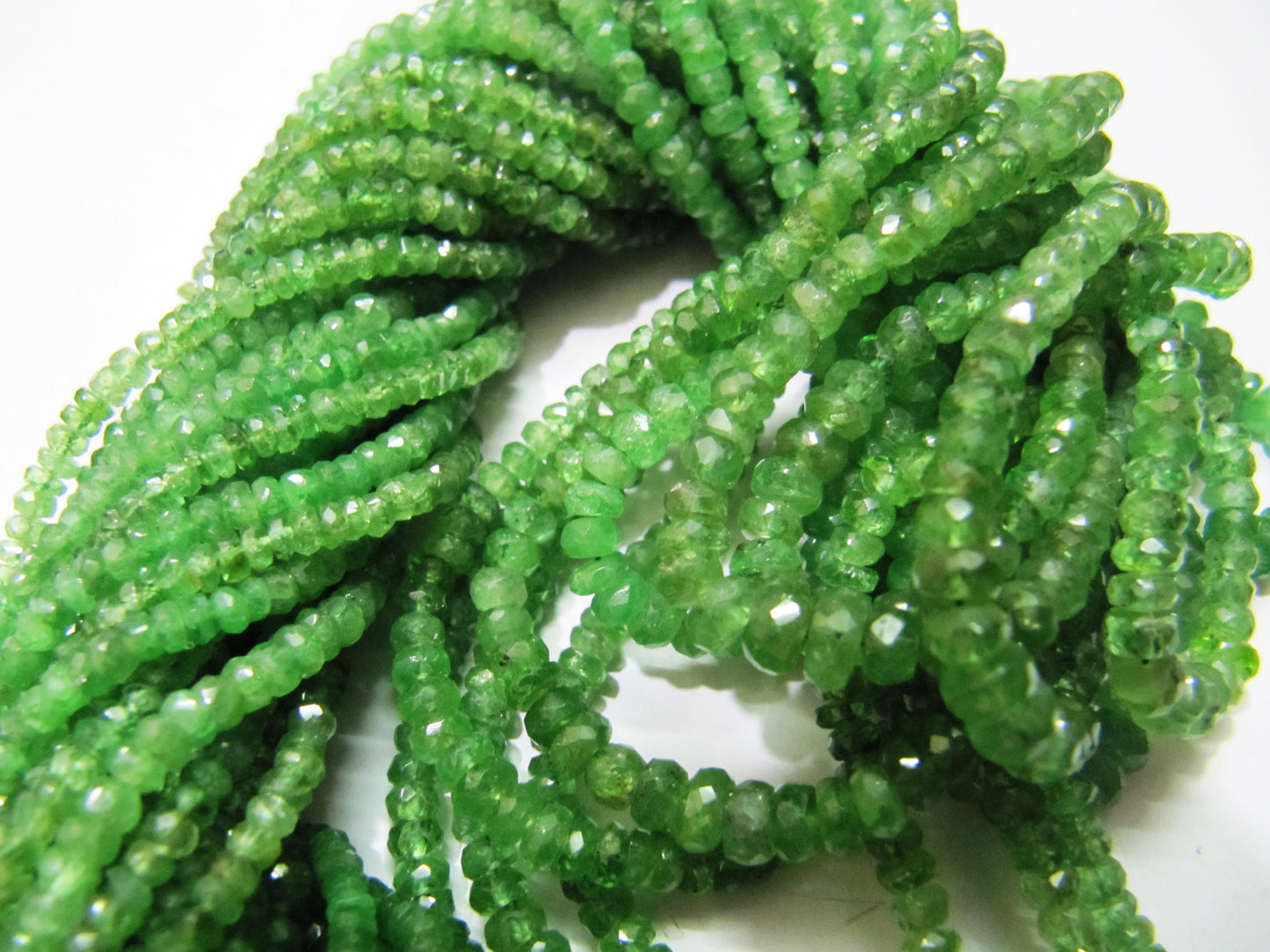 Tsavorite Garnet Beads 2.5mm to 4mm size, Rondelle faceted beads Strands 8 inches Long Sold per strand. Natural Beads for Precious Jewelry