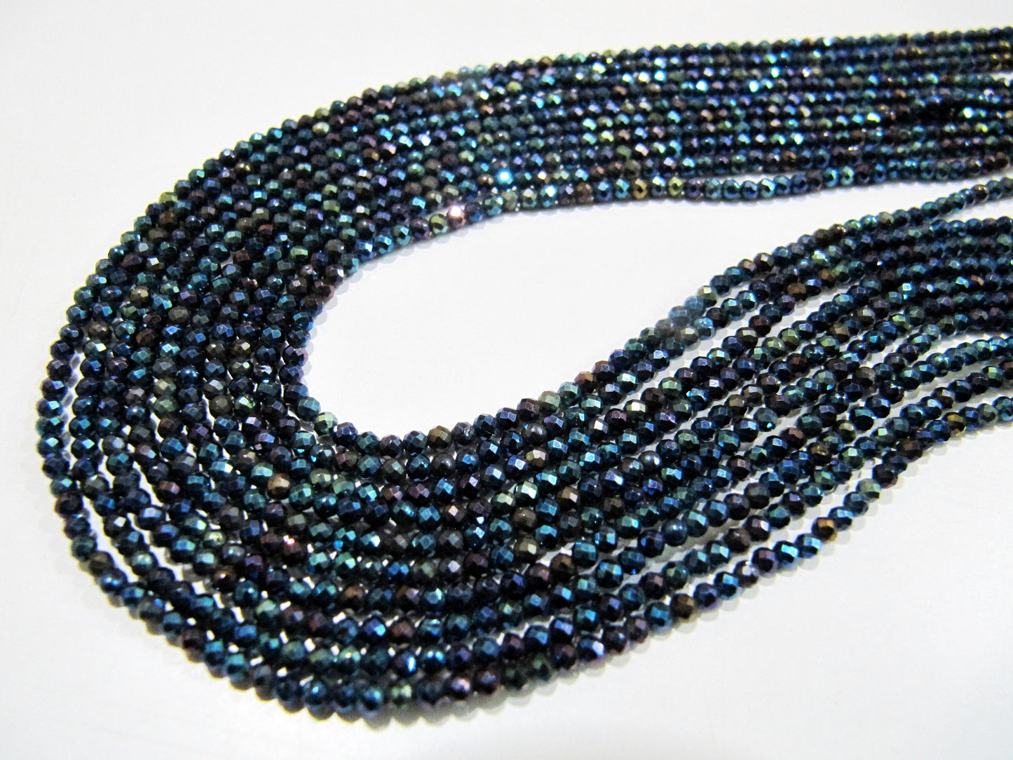Natural Black Spinel Beads 3mm Rondelle Faceted Beads Titanium Blue Coated Genuine Gemstone Beads Strand 13 inch long