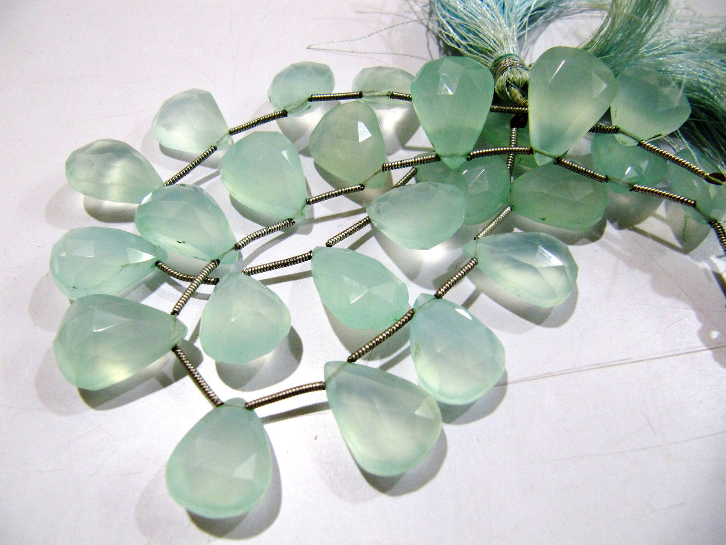 Aqua Chalcedony Briolettes 10x15mm to 12x16mm Size Pear Shape Beads Sold per stands of 8 to 9 inch approx long Teardrop Faceted Beads