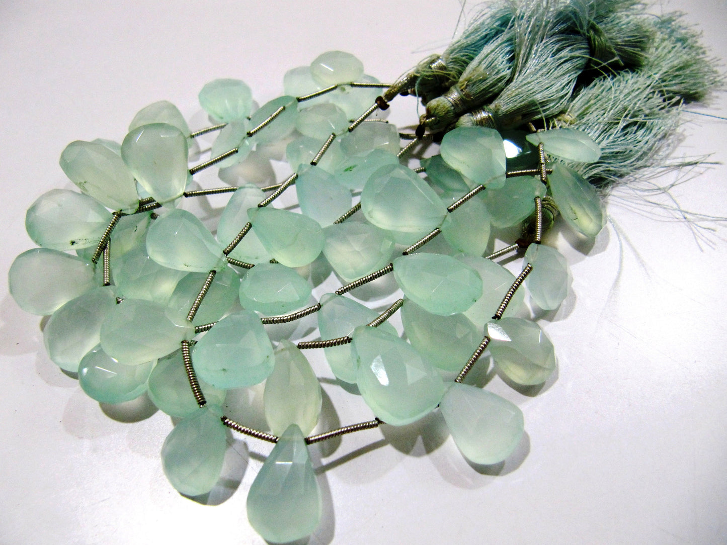 Aqua Chalcedony Briolettes 10x15mm to 12x16mm Size Pear Shape Beads Sold per stands of 8 to 9 inch approx long Teardrop Faceted Beads