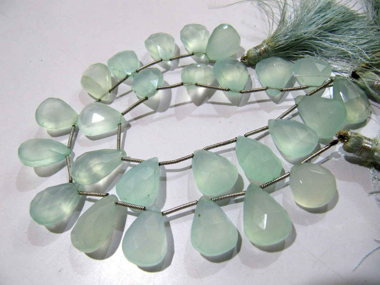 Aqua Chalcedony Briolettes 10x15mm to 12x16mm Size Pear Shape Beads Sold per stands of 8 to 9 inch approx long Teardrop Faceted Beads