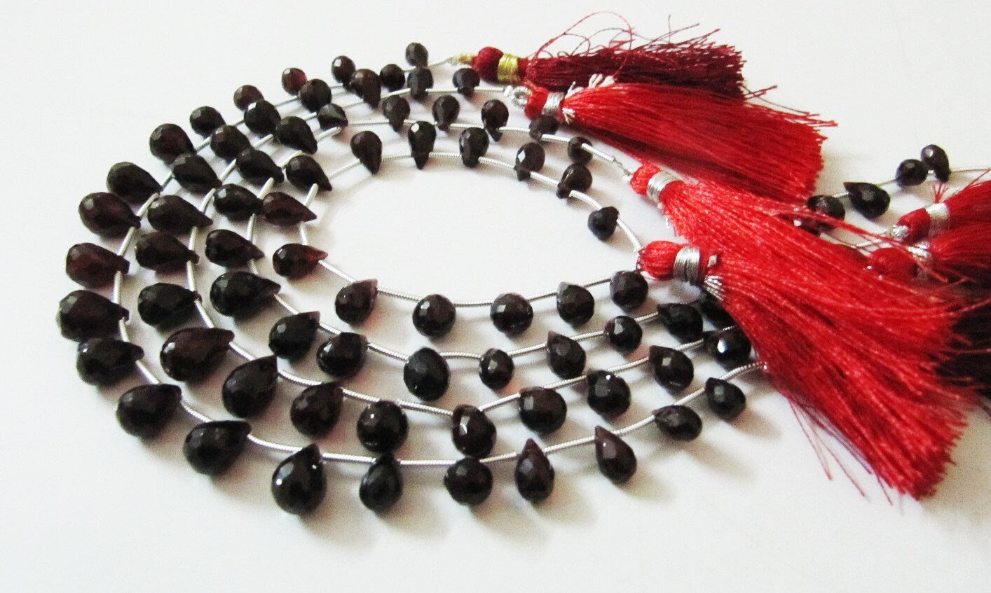 AAA Quality Natural Mozambique Garnet Gemstone Bead, Briolette Teardrop Shape, 5x8mm to 6x10mm Size Garnet Beads, Strand 8 inch long