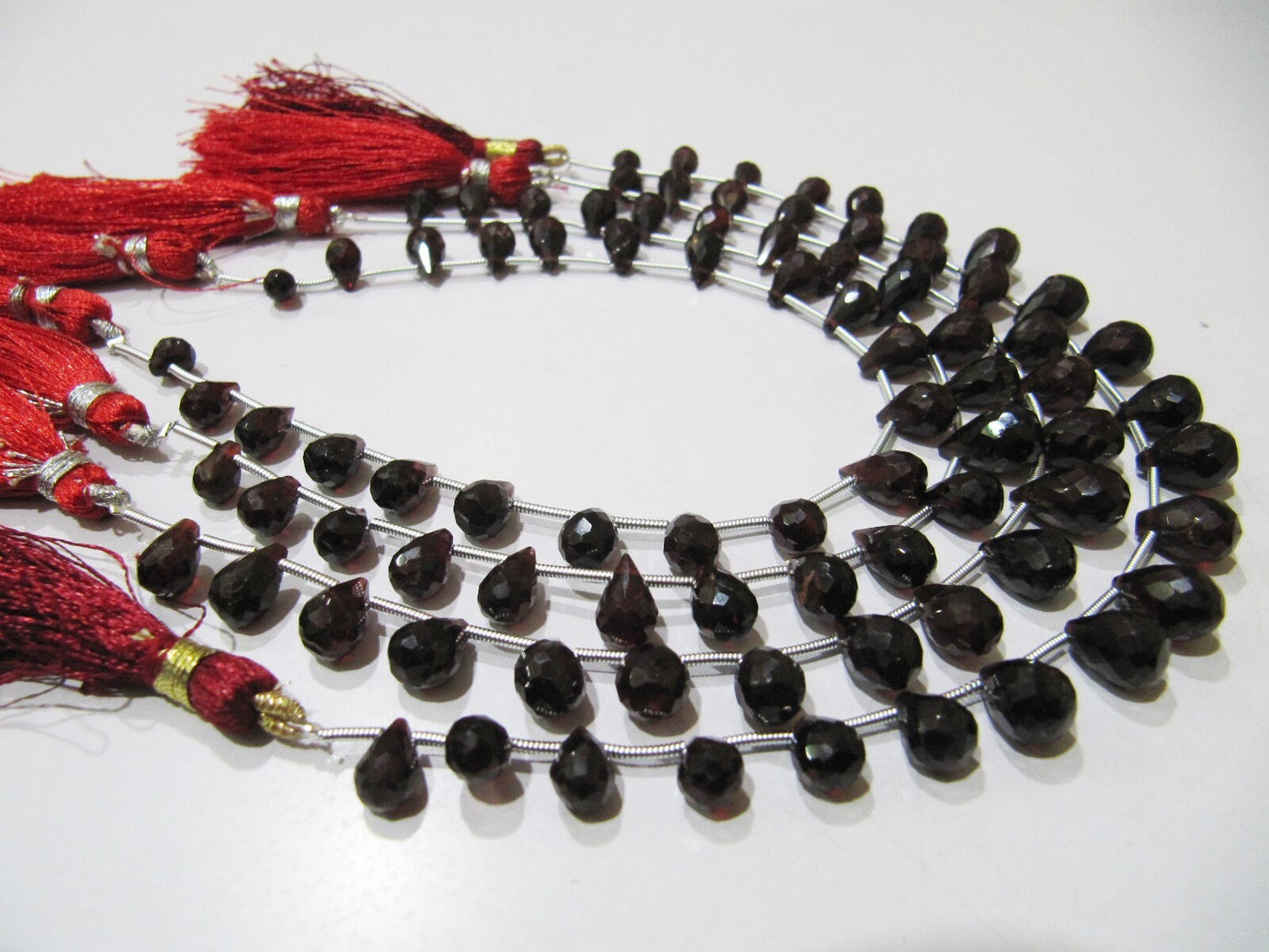 AAA Quality Natural Mozambique Garnet Gemstone Bead, Briolette Teardrop Shape, 5x8mm to 6x10mm Size Garnet Beads, Strand 8 inch long