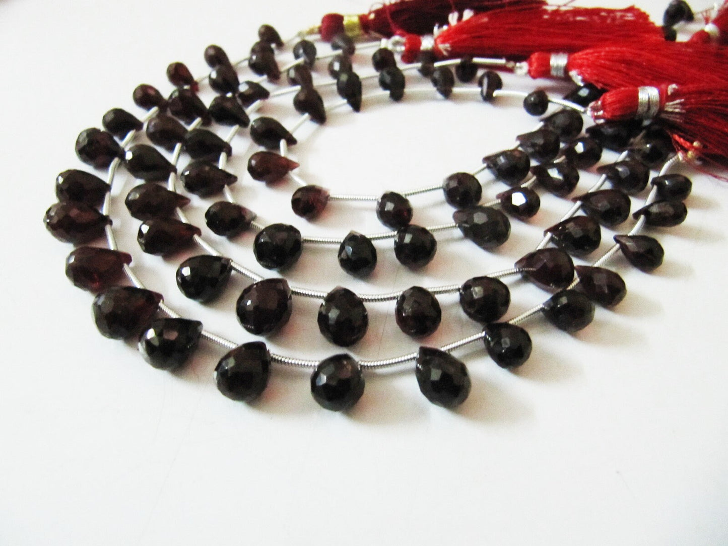 AAA Quality Natural Mozambique Garnet Gemstone Bead, Briolette Teardrop Shape, 5x8mm to 6x10mm Size Garnet Beads, Strand 8 inch long