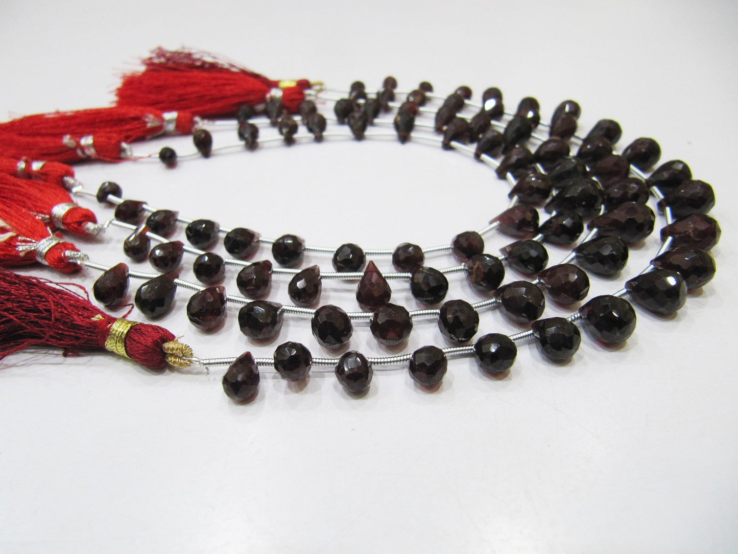 AAA Quality Natural Mozambique Garnet Gemstone Bead, Briolette Teardrop Shape, 5x8mm to 6x10mm Size Garnet Beads, Strand 8 inch long