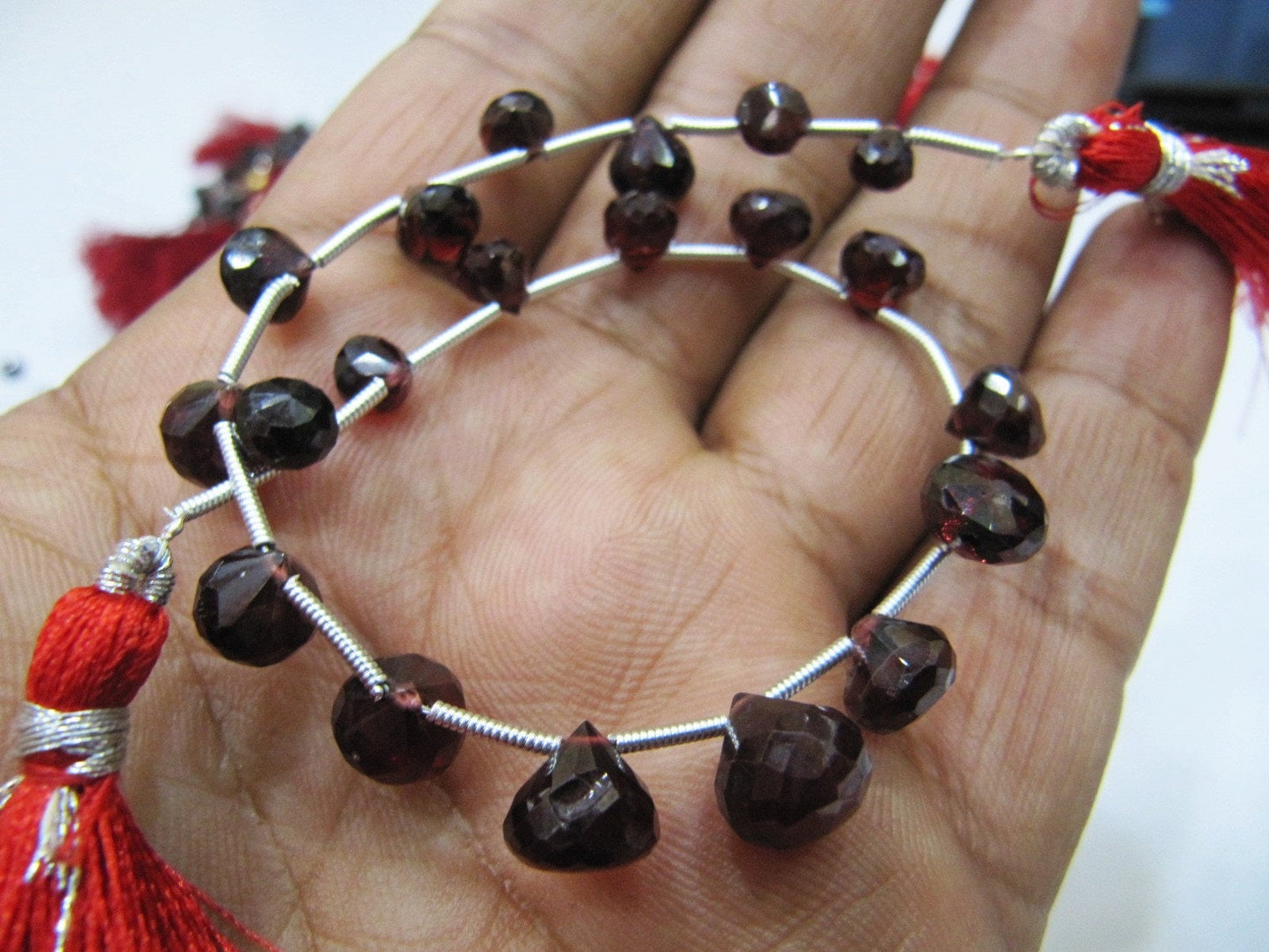 AAA Quality Natural Mozambique Garnet Onion Shape Beads, Faceted Garnet fancy Shape Beads, Size 5 To 8 mm Gemstone Beads,Strand 8 inch.long