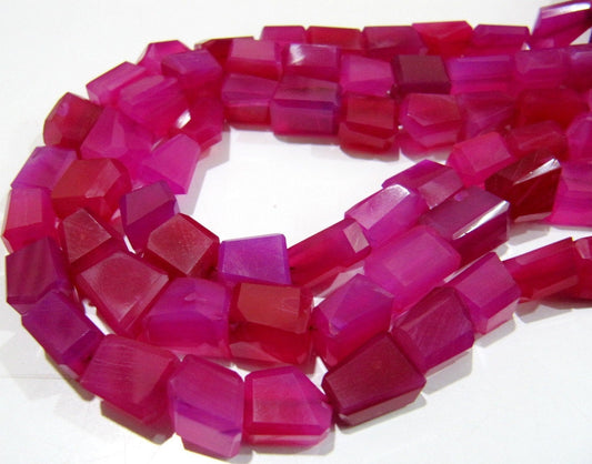 Natural Hot Pink Chalcedony Irregular Nugget Shape Laser Cut Tumbled 10mm To 12mm Beads Jewelry Making Beads Sold Per Strand 8 inch Long