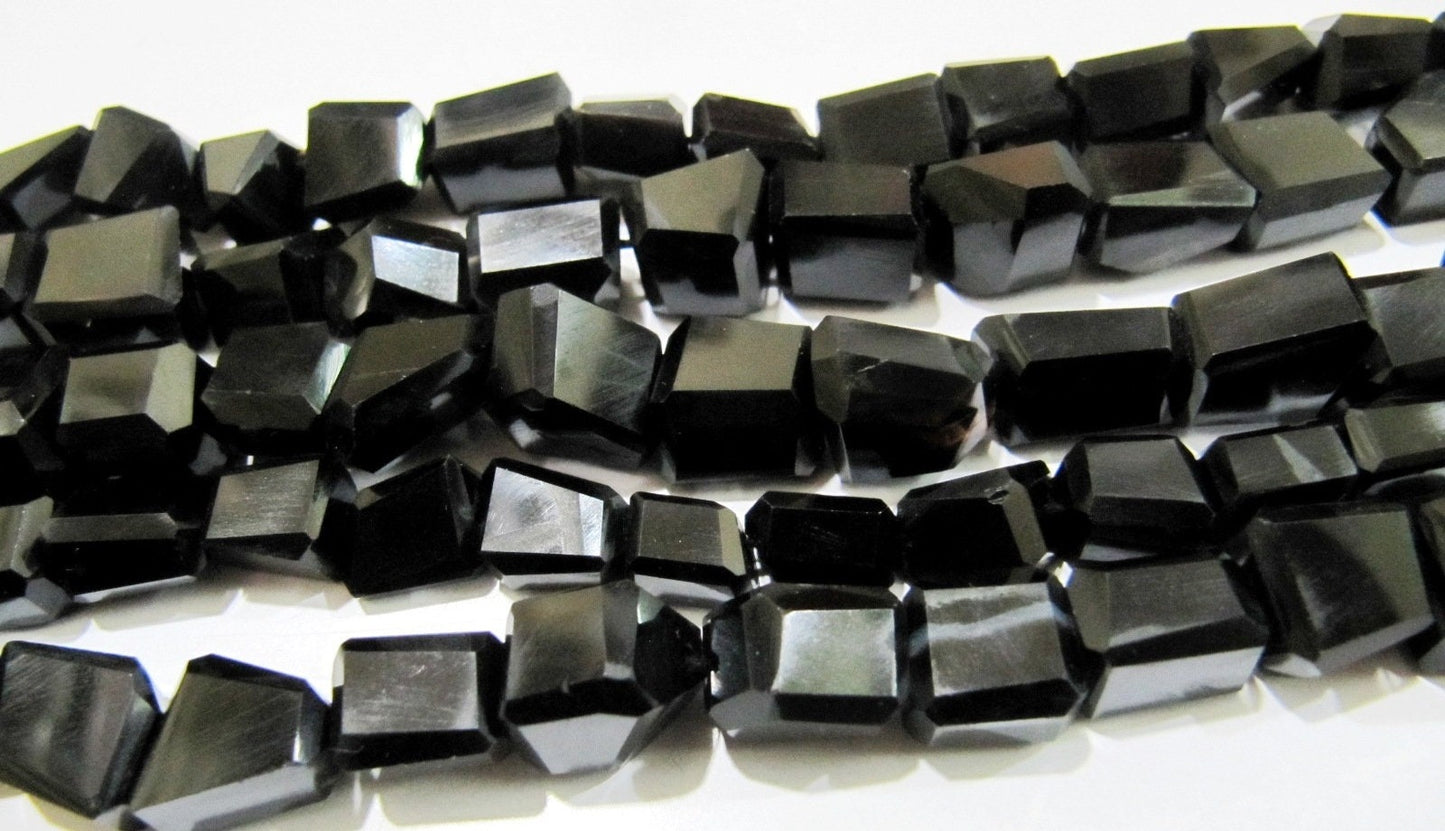 Natural Black Spinel  Laser Cut Beads / Nugget Shape Genuine Black Color Beads 10mm to 12mm Strand 10 inches Semi Precious Gemstones