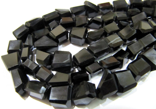 Natural Black Spinel  Laser Cut Beads / Nugget Shape Genuine Black Color Beads 10mm to 12mm Strand 10 inches Semi Precious Gemstones