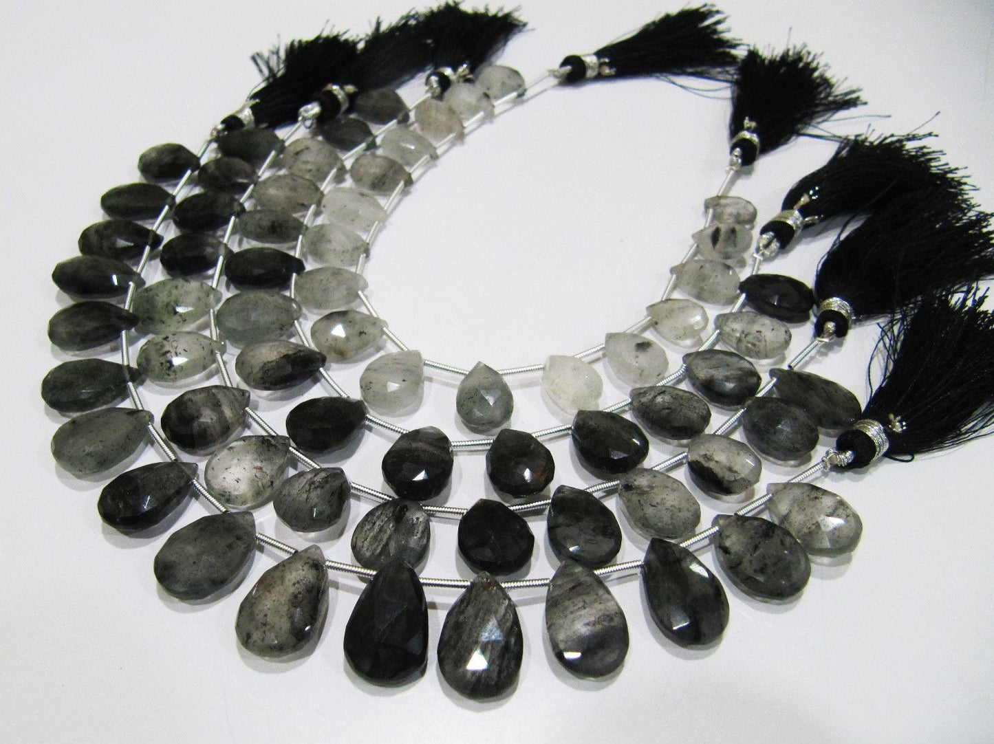 Natural Genuine Black Rutilated Quartz Pear Shape Briolette Beads, Size 10x13 to 11x16mm Black Rutile Heart Shape Beads, Strand 8Inch Long