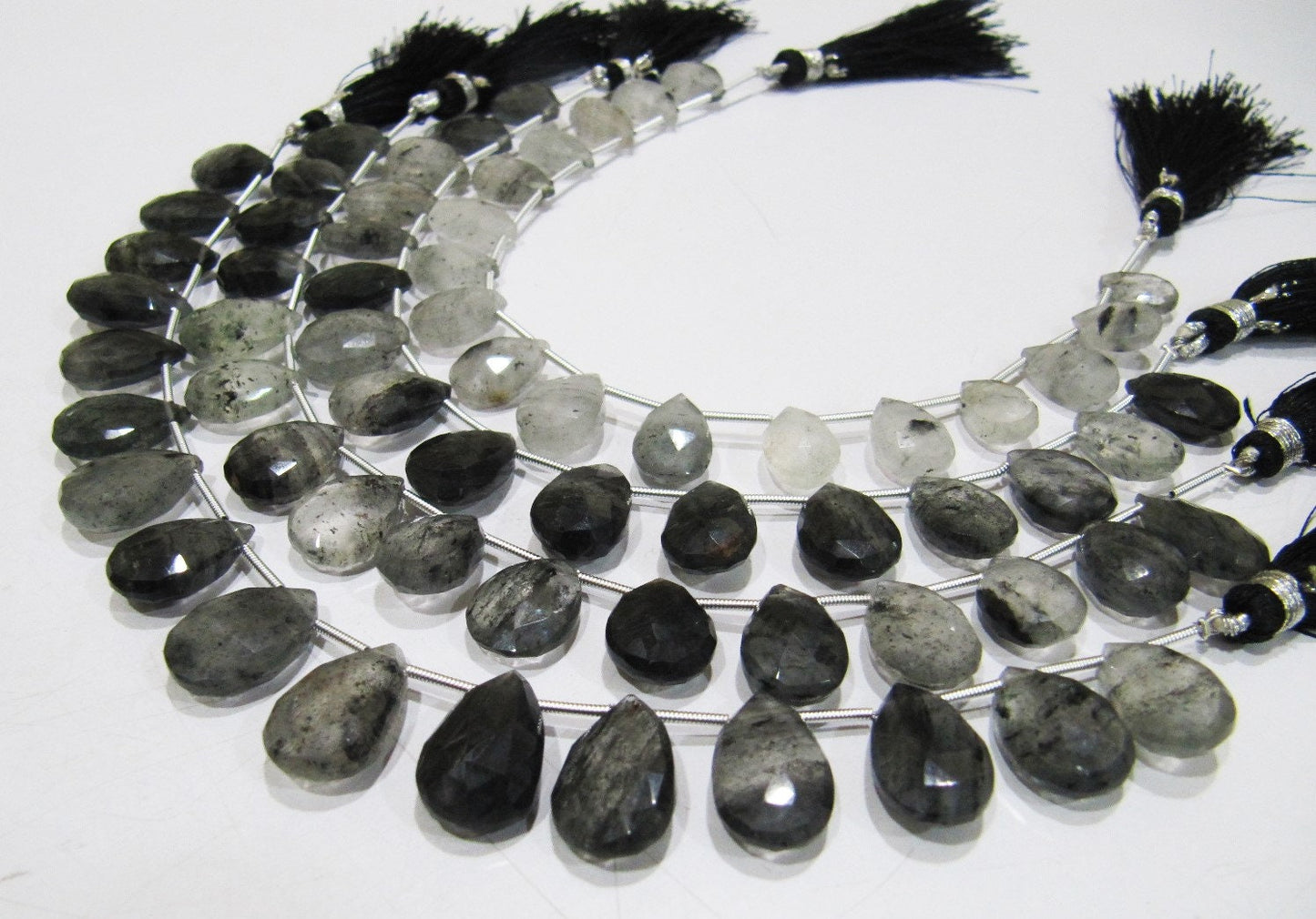 Natural Genuine Black Rutilated Quartz Pear Shape Briolette Beads, Size 10x13 to 11x16mm Black Rutile Heart Shape Beads, Strand 8Inch Long