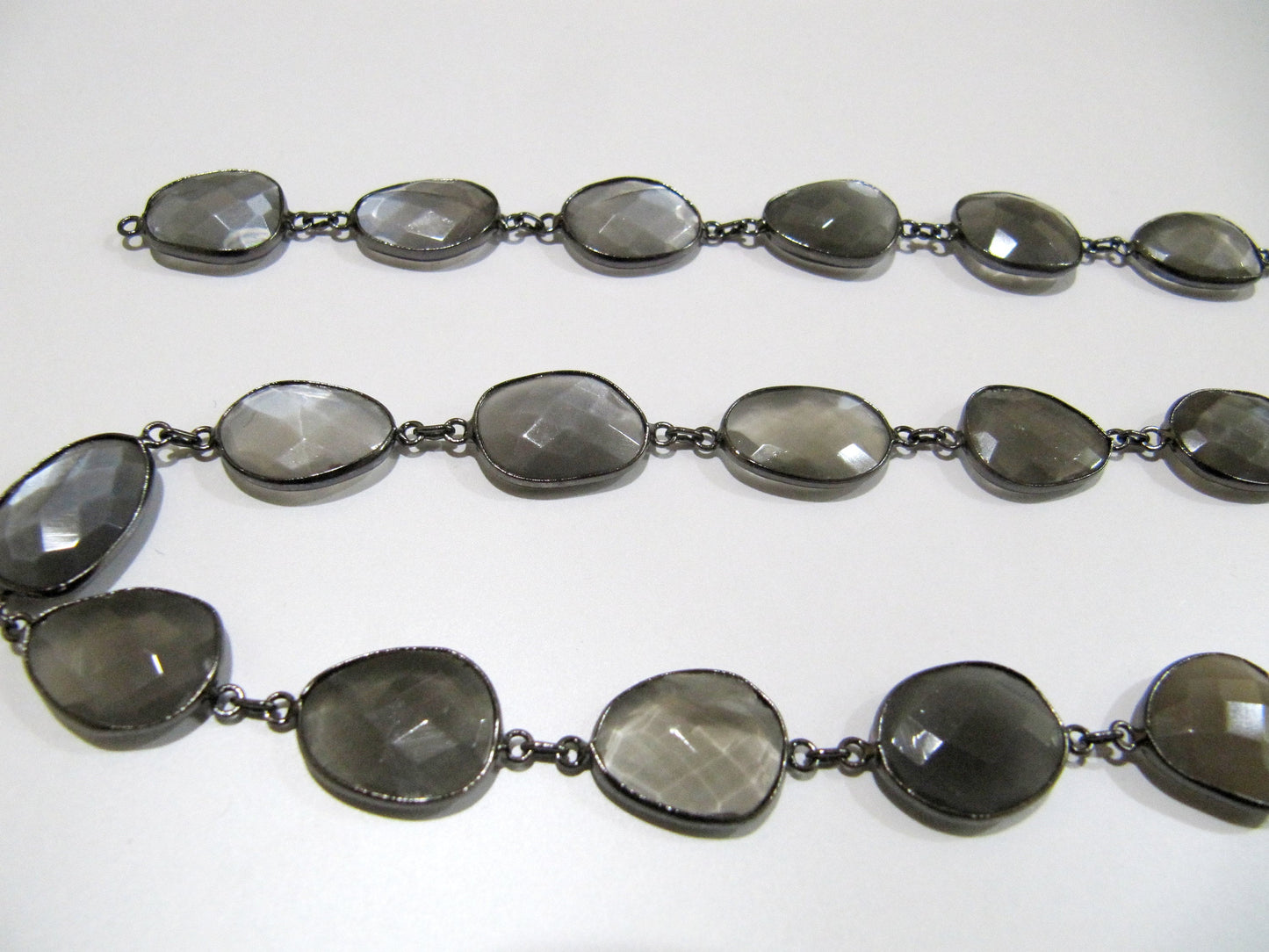 Natural Grey Moonstone Nugget shape Briolette Bezel Connector Chain Uneven Free Shape 12to15mm Gold/Silver/Black/Rose Plated Sold Per Foot