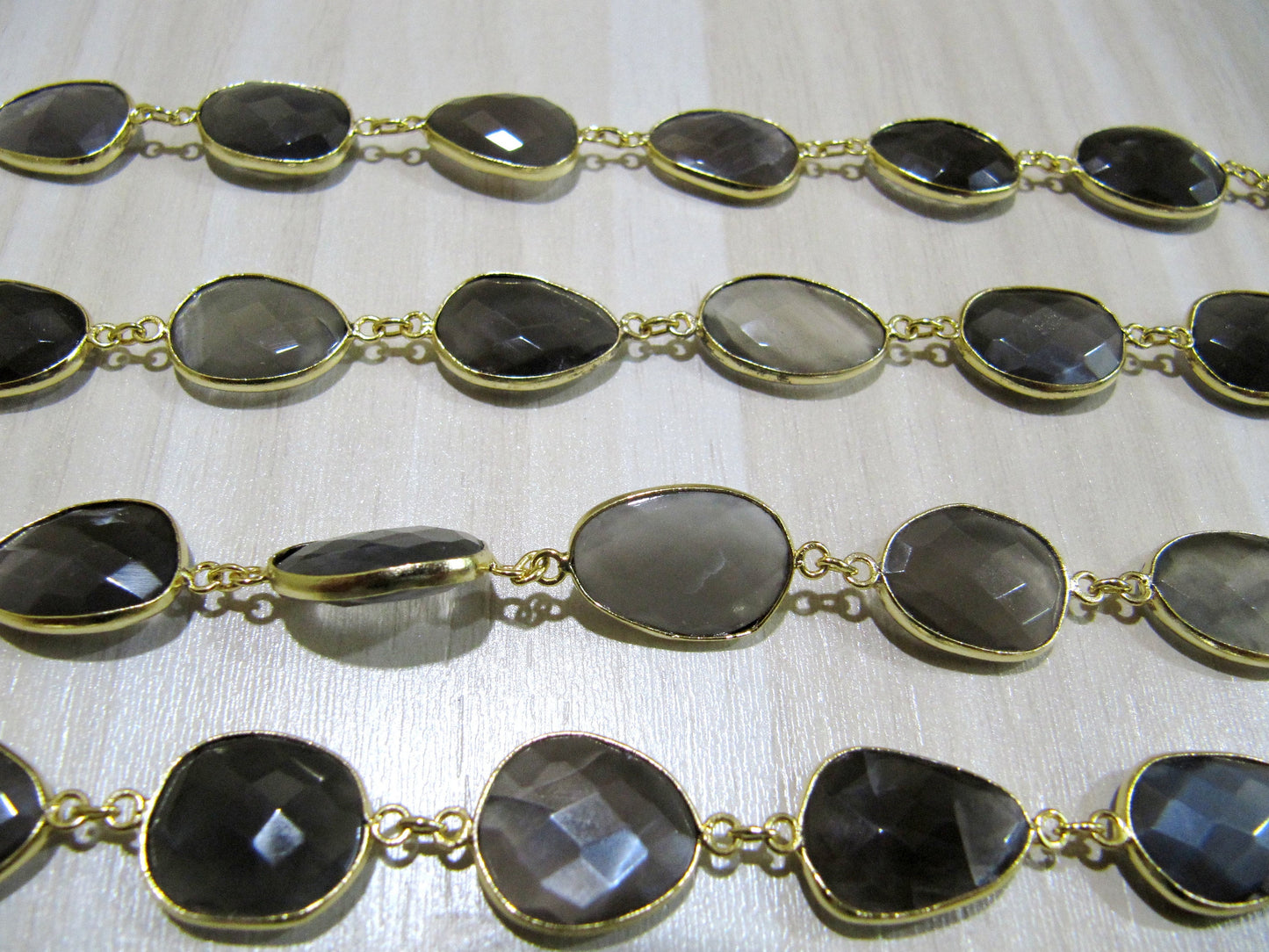 Natural Grey Moonstone Nugget shape Briolette Bezel Connector Chain Uneven Free Shape 12to15mm Gold/Silver/Black/Rose Plated Sold Per Foot