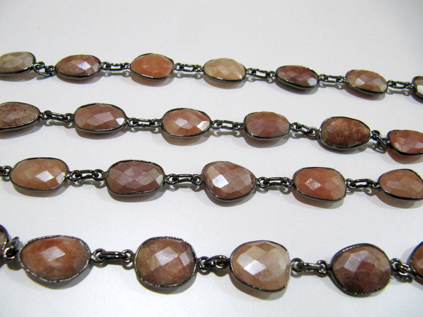 Natural Peach Moonstone AB Mystic Coated Nugget Briolette Connector Chain Uneven Free Shape 12 to 15mm Gold/Silver/Black/Rose Gold Plated