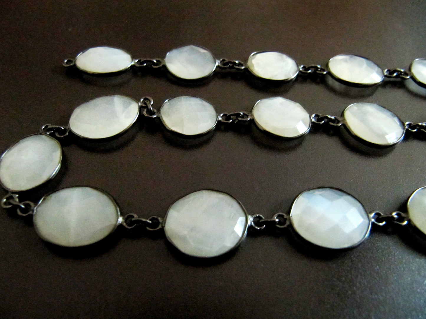 Natural White Moonstone Uneven Shape Briolette Connector Chain 12x15mm Gold/Silver/Black/Rose Gold Plated Sold Per Foot High Quality Beads