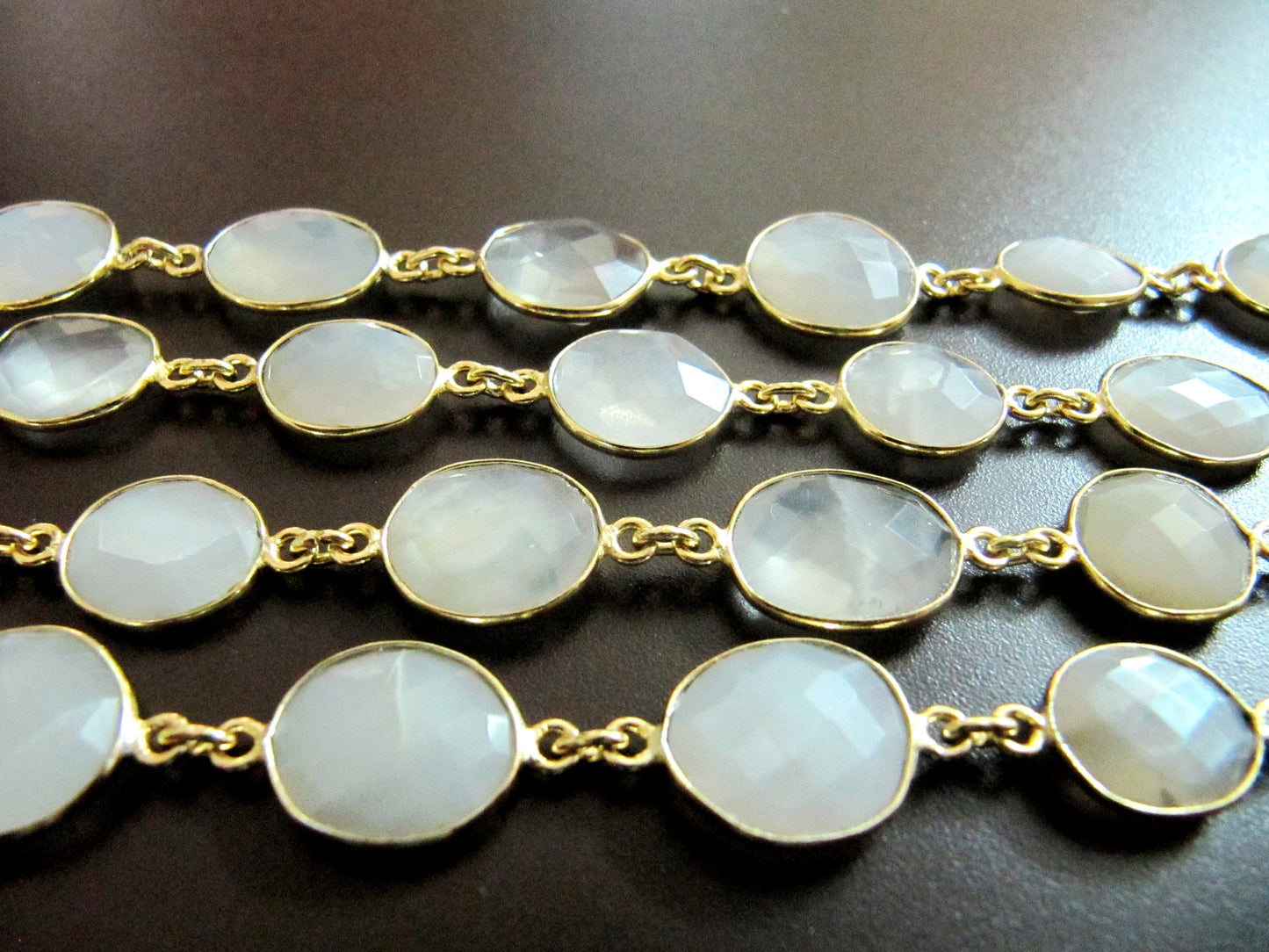 Natural White Moonstone Uneven Shape Briolette Connector Chain 12x15mm Gold/Silver/Black/Rose Gold Plated Sold Per Foot High Quality Beads