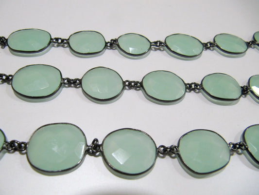 Aqua Chalcedony Nugget Briolette Connector Chain Uneven Free Shape 15x20mm Sold Per Foot High quality Handmade Bezel Chain