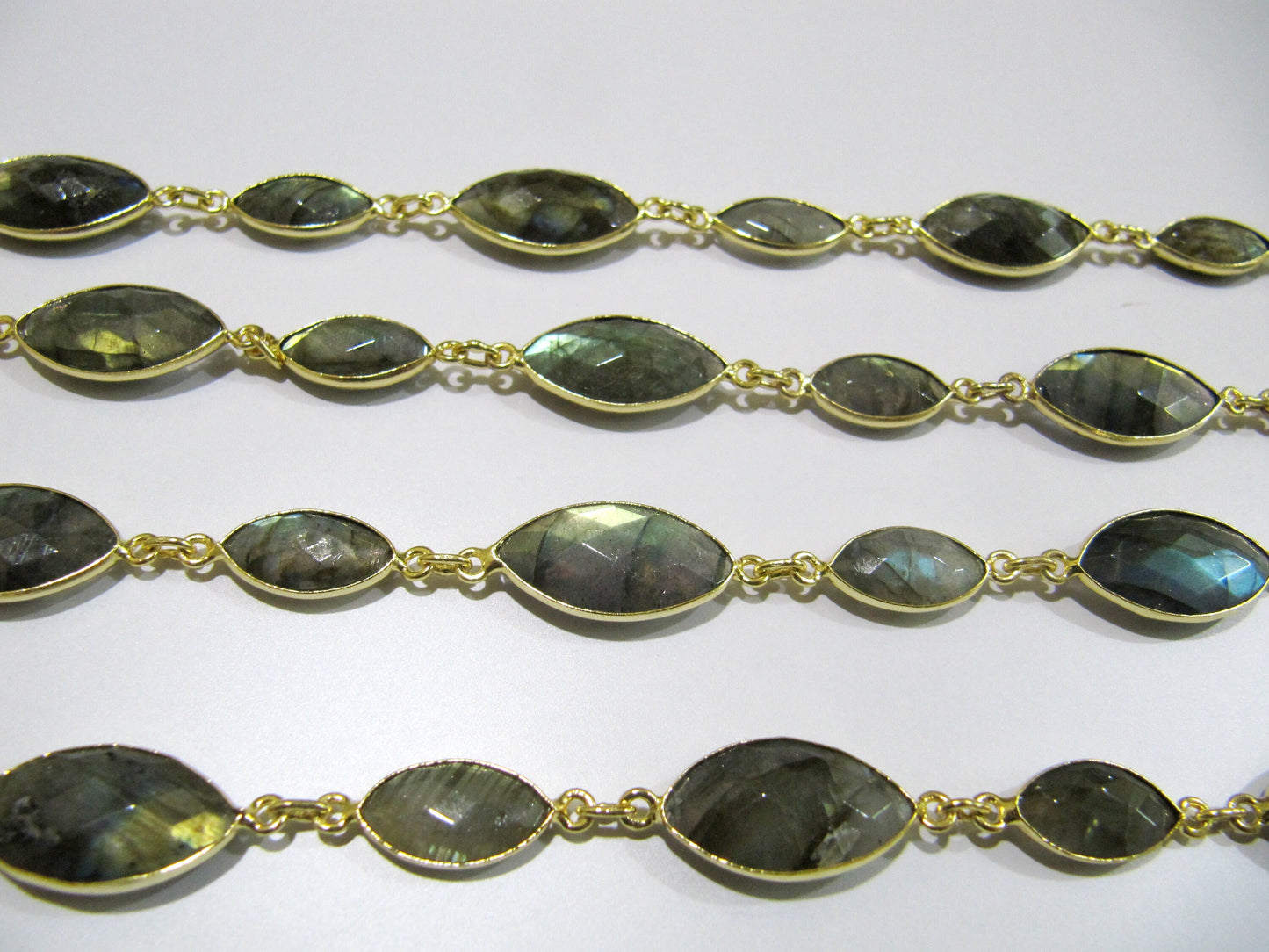 Natural Labradorite  Marquise Shape Laser Cut Briolette Connector Chain Sold Per Foot High Quality Wholesale Prices Jewelry chain