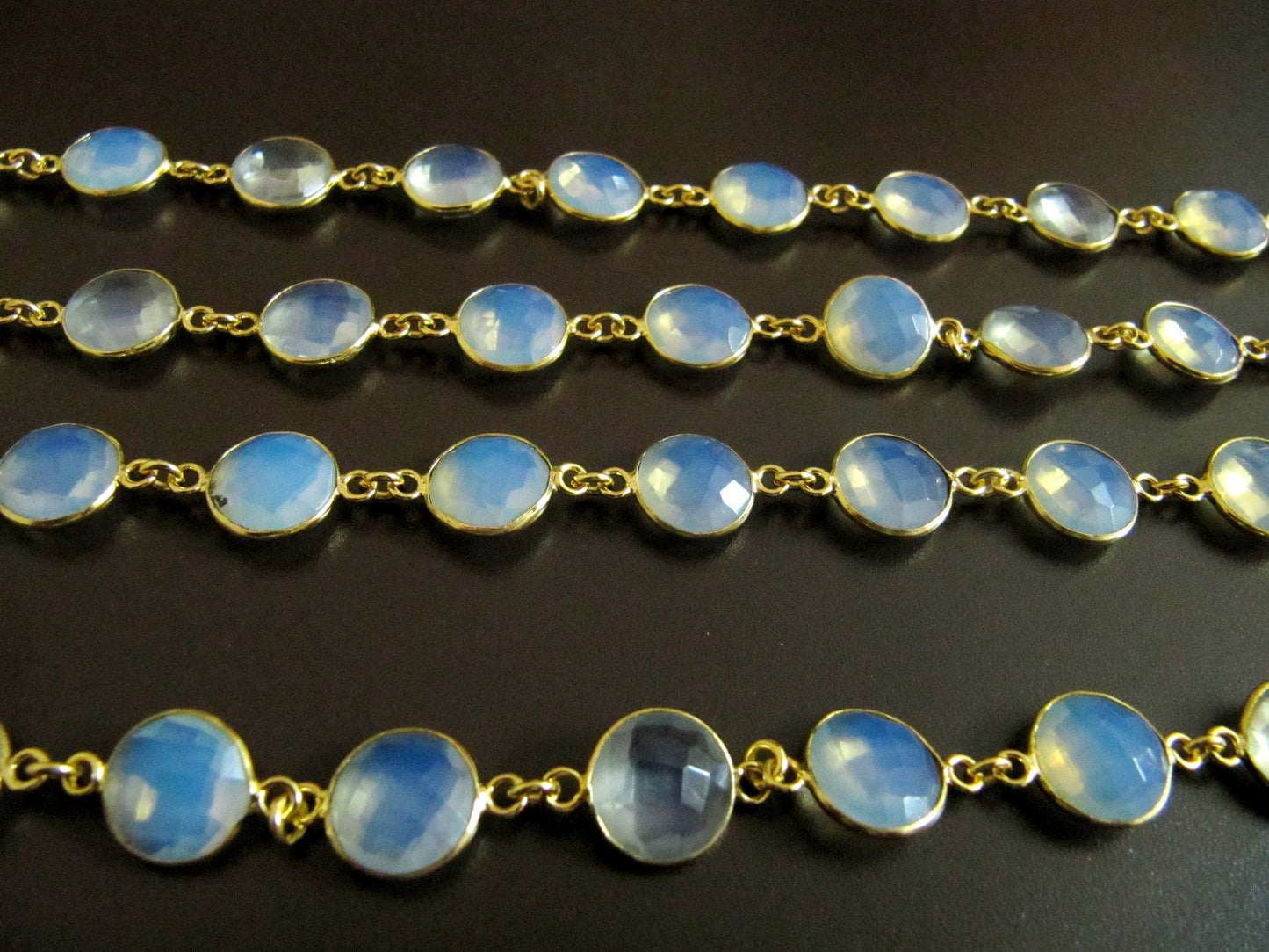 White Opal Round coin Shape Briolette  Bezel Connector Chain 11 mm  Sold Per Foot Opalite Gems Chains