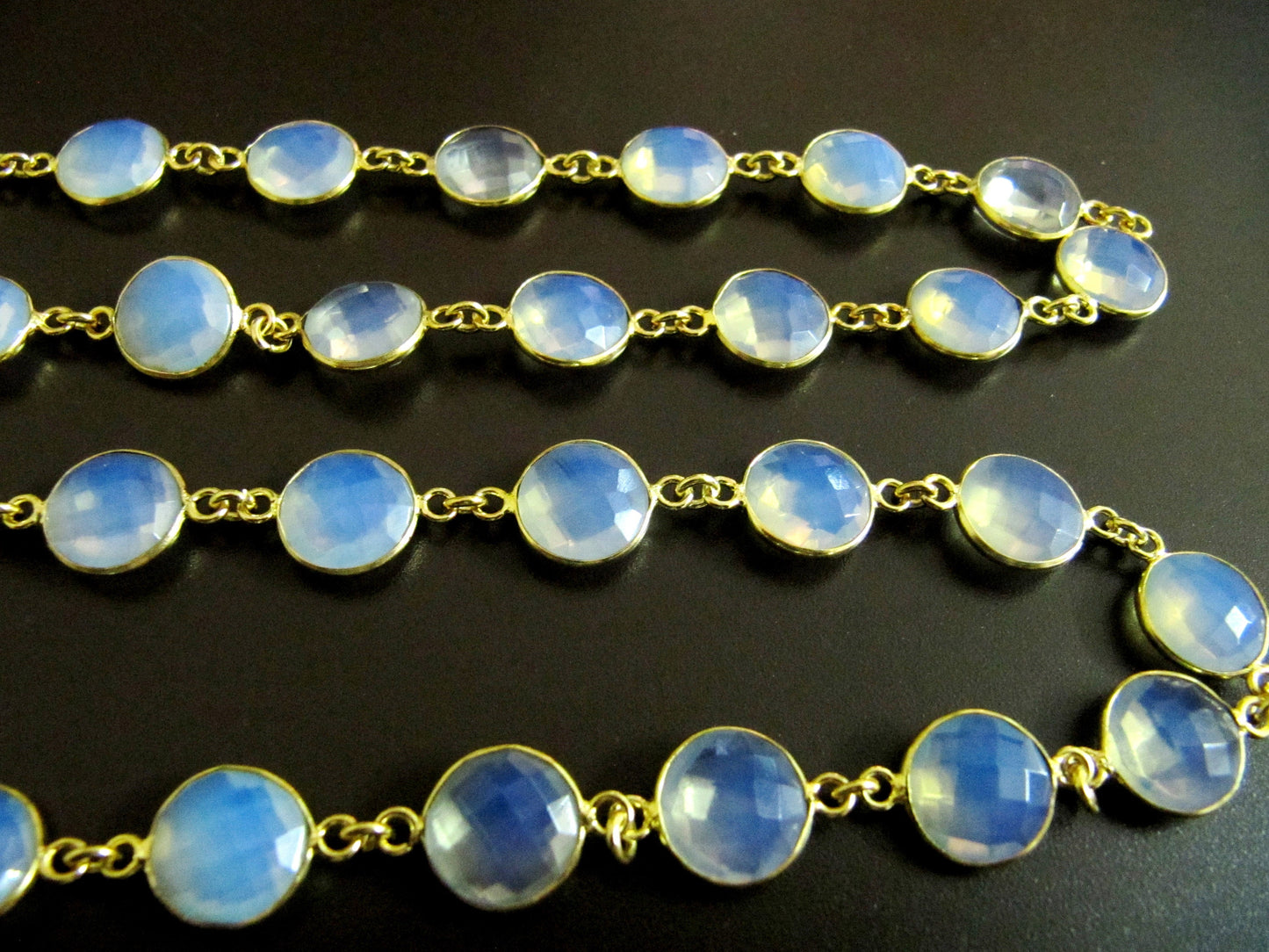 White Opal Round coin Shape Briolette  Bezel Connector Chain 11 mm  Sold Per Foot Opalite Gems Chains