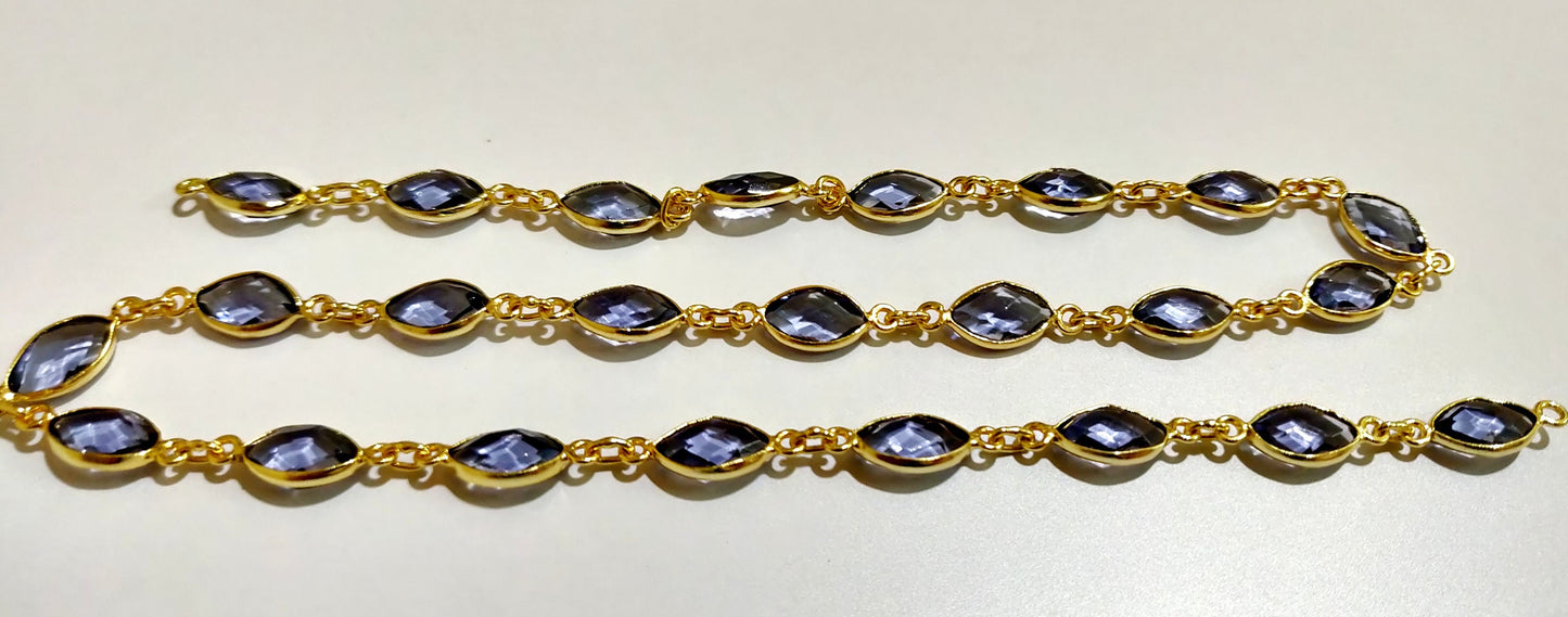 Iolite Hydro Quartz Marquise Shape Size 6x11mm Laser Cut Briolette Connector Chain Gold Plated Sold Per Foot Wholesale Prices