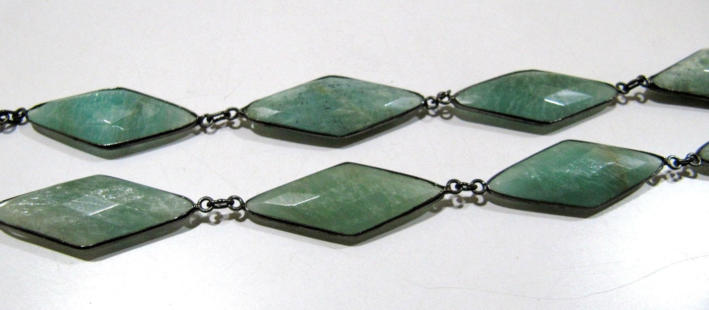 Natural Amazonite Marquise Fancy Shape Size 14x34mm Laser Cut Briolette Connector Chain Gold/Silver/Black/Rose Gold Plated Sold Per Foot
