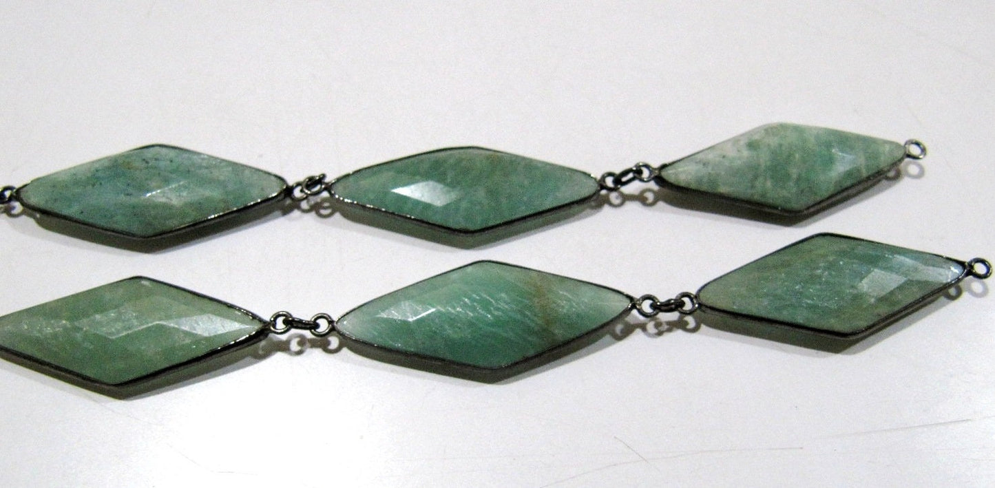 Natural Amazonite Marquise Fancy Shape Size 14x34mm Laser Cut Briolette Connector Chain Gold/Silver/Black/Rose Gold Plated Sold Per Foot