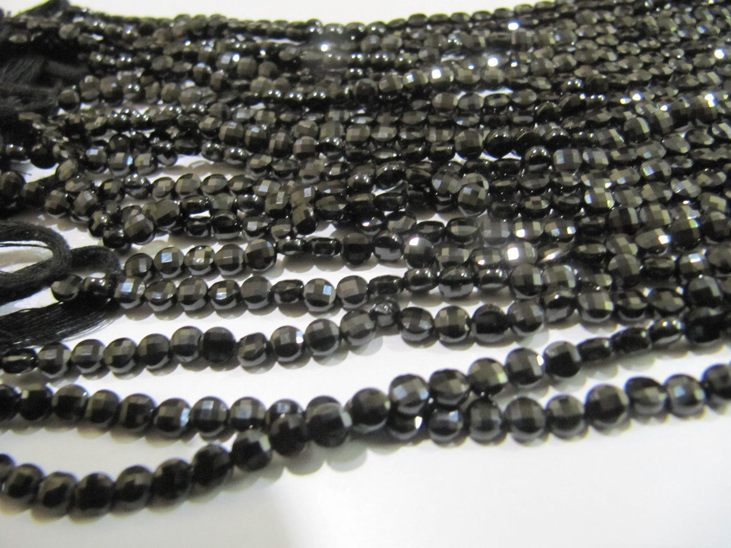 Natural Black Spinel Faceted Coin Beads Size 4mm Micro Size Strand 13 Inches Long, Jewelry Making Wholesale Rate Gemstones
