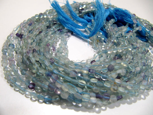 Natural Fluorite Faceted Coin Beads Size Exact 4mm, Micro Size Strand 13 Inches Long, Jewelry Making Wholesale Rate Gemstones
