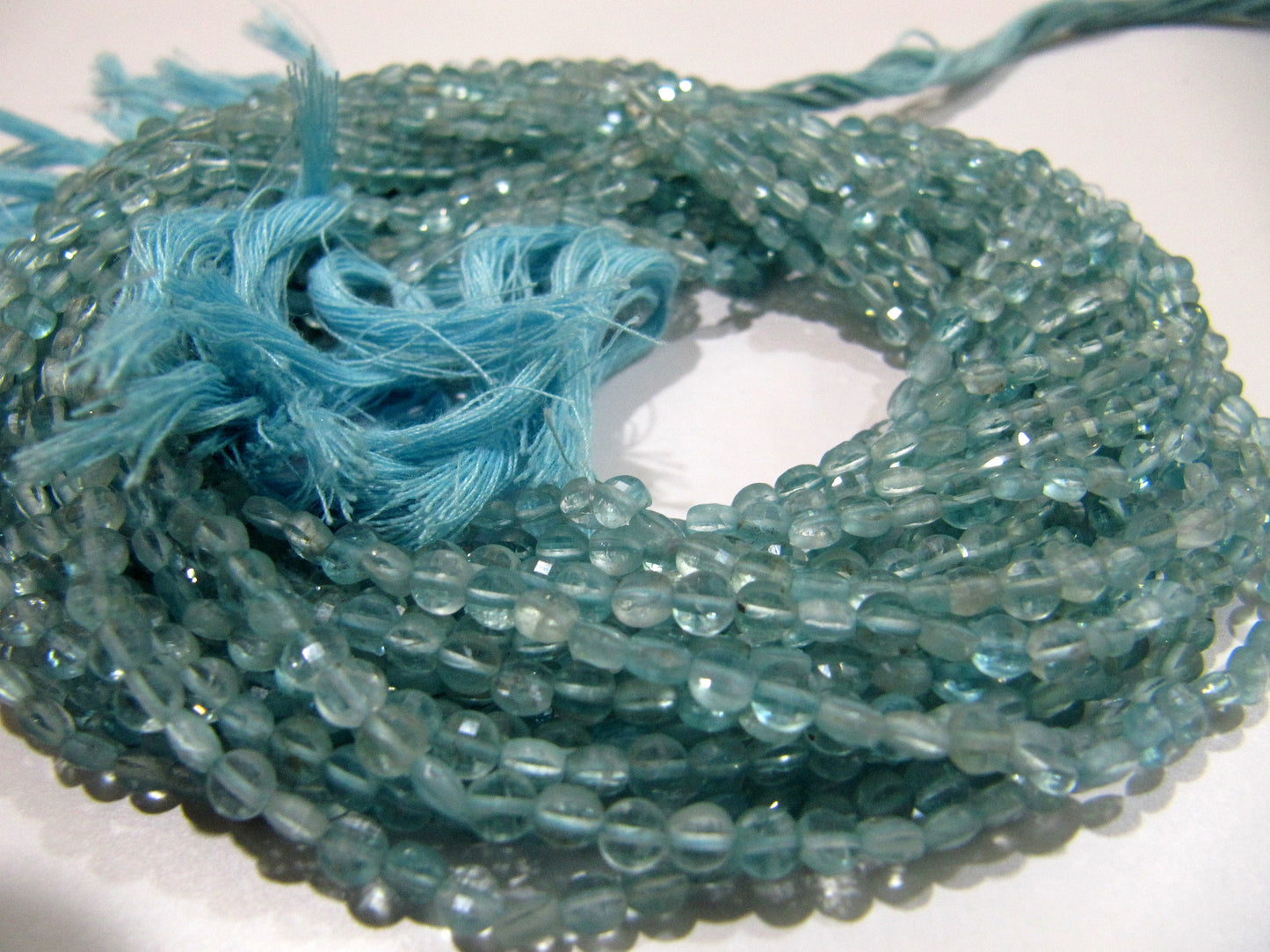 Natural Apatite Faceted Coin Briolette Beads Size Exact 4mm, Micro Size Strand 13 Inches Long, Jewelry Making Wholesale Rate Gemstones